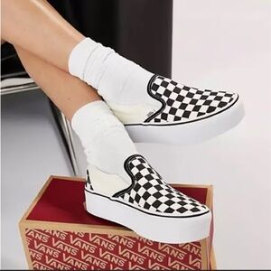 Vans Women's Black and White Checkered Slip-On Shoes